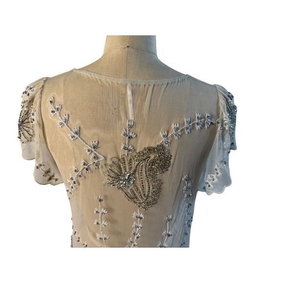 Free People Nylon Beaded Dress Floral‎ sz Medium Ivory Silver Gray EUC - Picture 7 of 8
